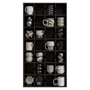 A shelf with a collection of mugs.