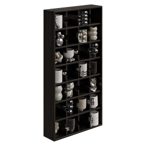 A shelf with a collection of mugs.