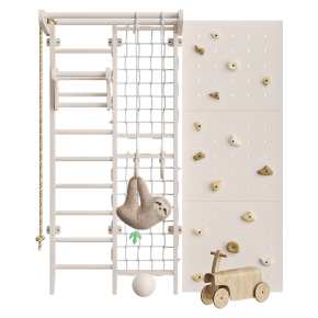 Composition of children's gym furniture and toys.