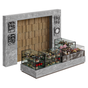 Кофейня с витриной с десертами и сладостями