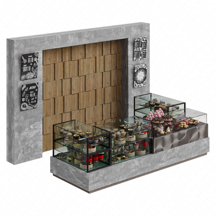 Кофейня с витриной с десертами и сладостями