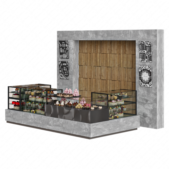 Кофейня с витриной с десертами и сладостями