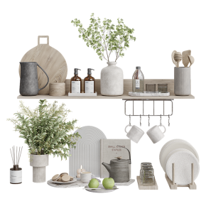 Decorative kitchen set with small vases