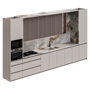 Кухня бежевая с каменным фартуком