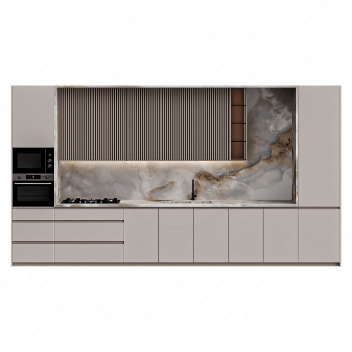 Кухня бежевая с каменным фартуком Кухня бежевая с каменным фартуком