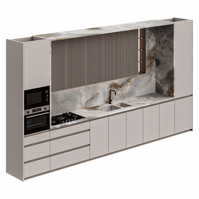 Кухня бежевая с каменным фартуком Кухня бежевая с каменным фартуком