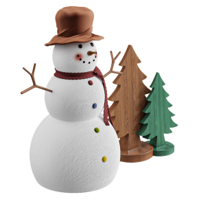 Snowman and Wooden Christmas Trees