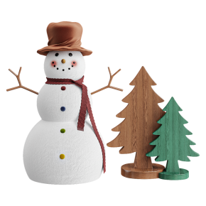 Snowman and Wooden Christmas Trees