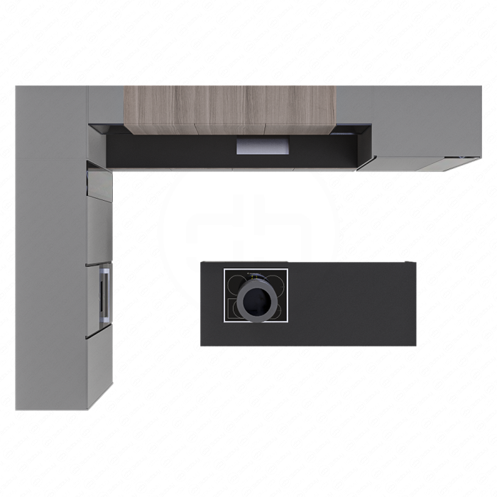 Кухня из темного дерева с техникой и островом