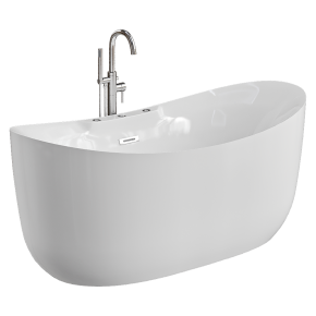 WoodBridge freestanding bathtub with hydromassage.