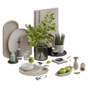 Dining room decor set with flowers.