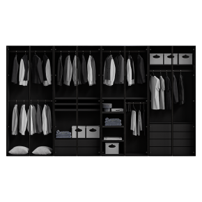 Black wardrobe with glass doors.