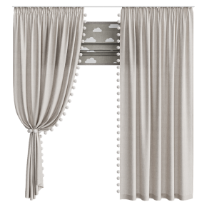 Шторы в детскую коричневые с помпонами