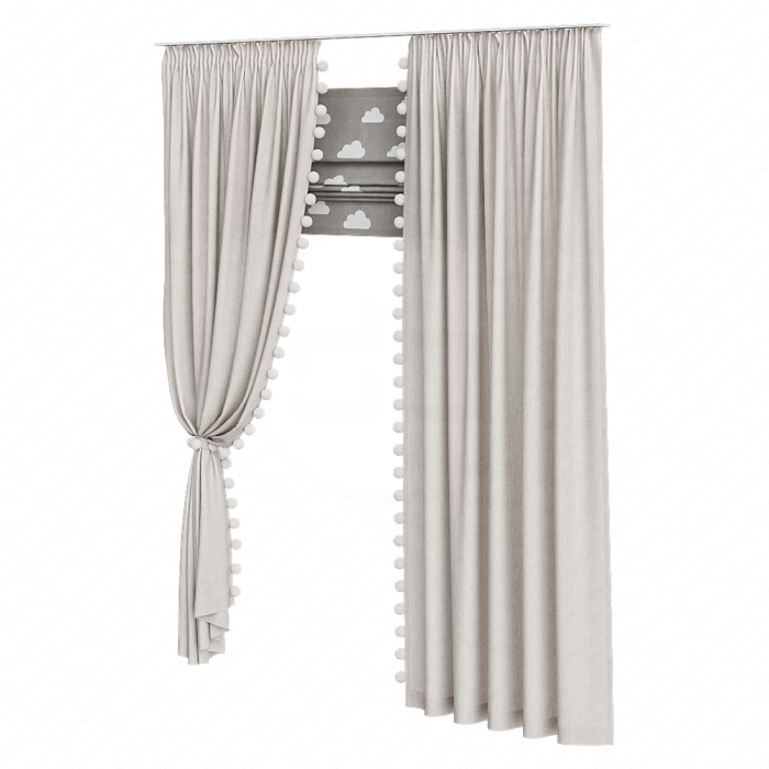 Шторы в детскую коричневые с помпонами Шторы в детскую коричневые с помпонами