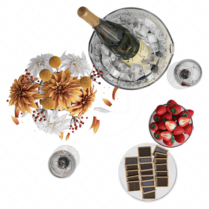 Розовое вино с закуской и декором