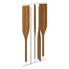 Sliding wooden partition on rails.