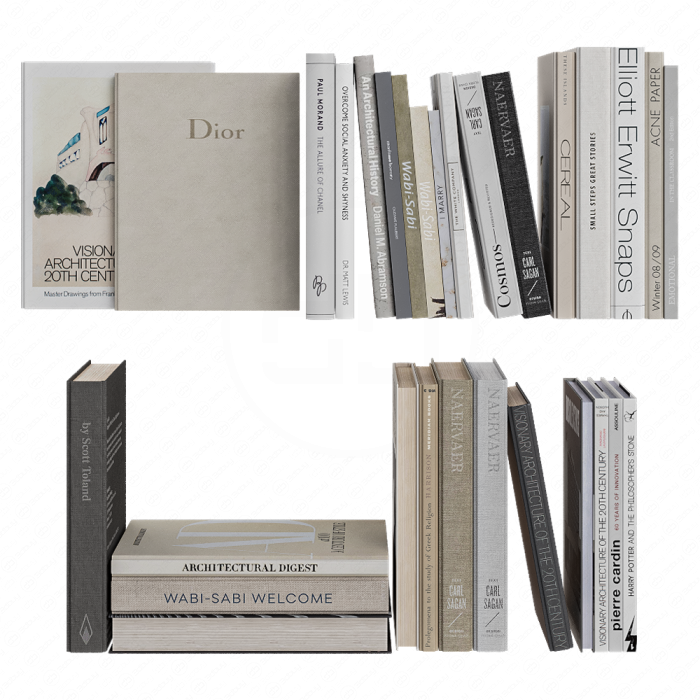 Набор детализированных книг в нежных тонах