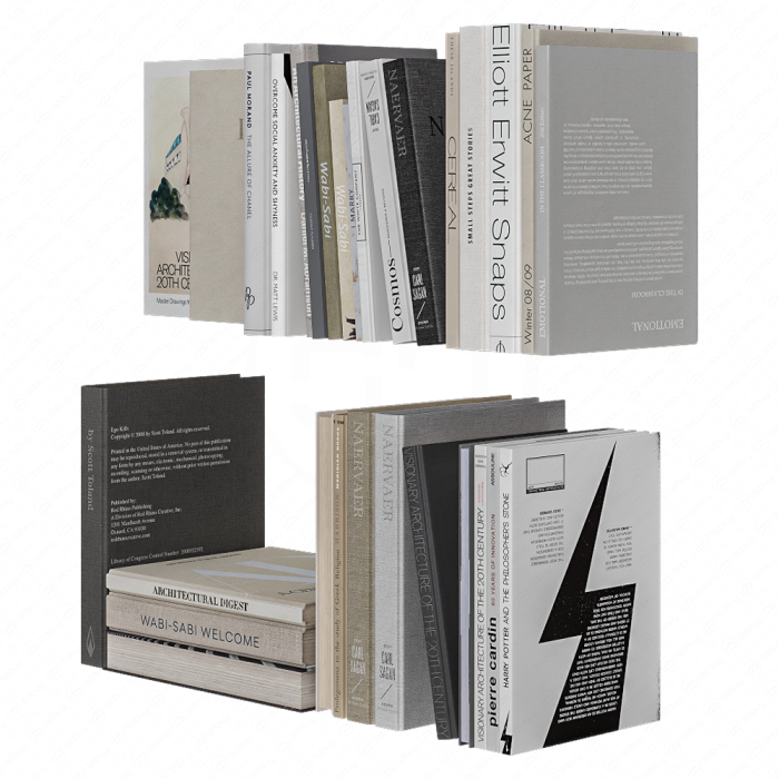 Набор детализированных книг в нежных тонах