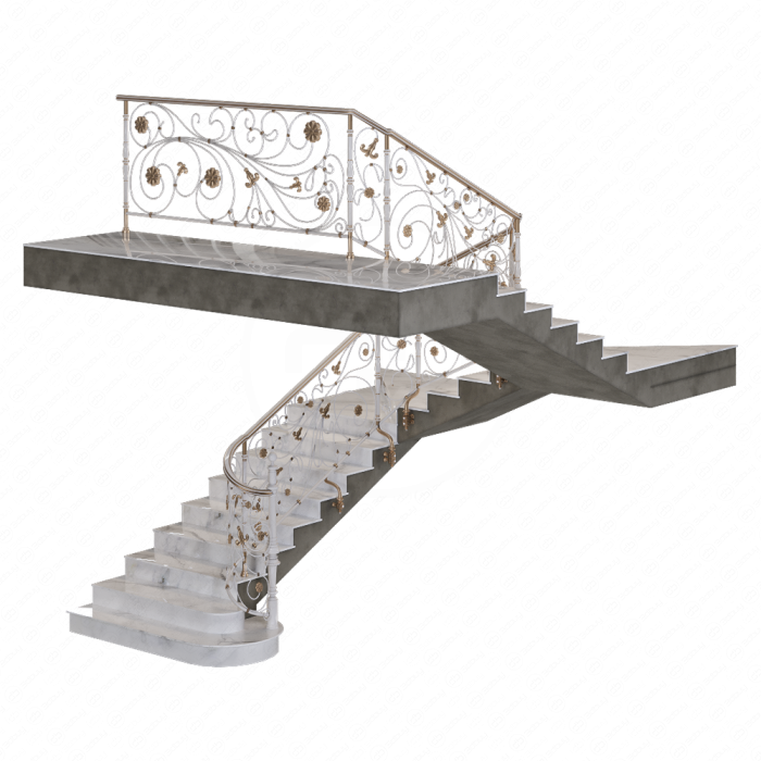 Лестница из камня с ограждением из металла