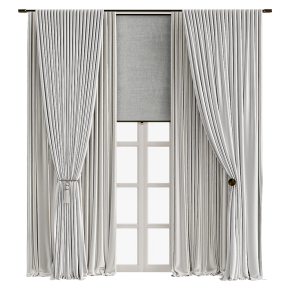 Шторы в пол с подхватам и римская светлые