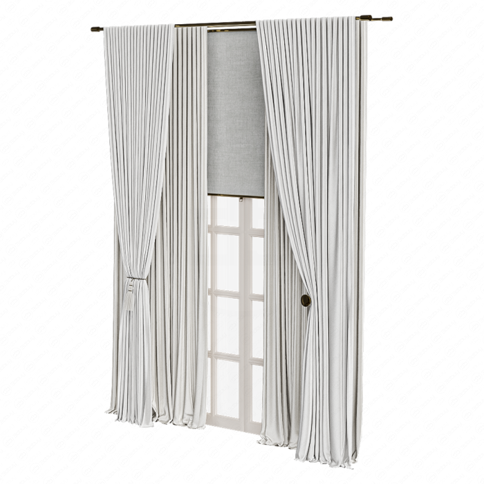 Шторы в пол с подхватам и римская светлые