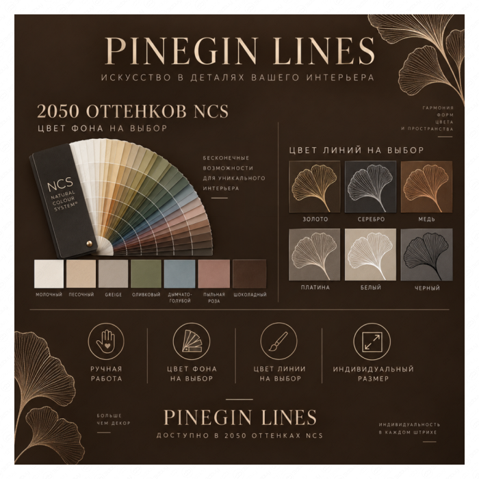 Панно Lines PINEGIN фреска обои «Сегменты волны» линии поталь фон Ncs артикул PL014
