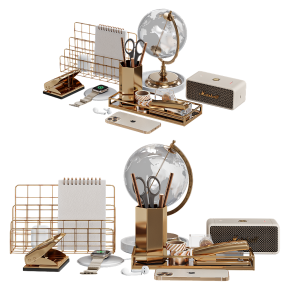 Decorative table set in brass tones