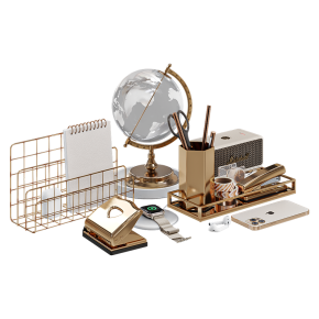 Decorative table set in brass tones