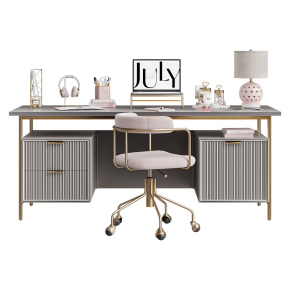 A girl's desk with decor.