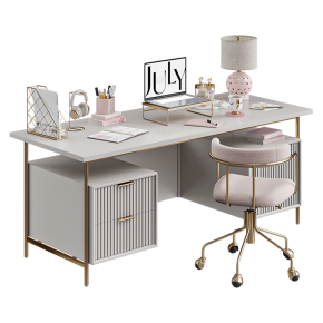 A girl's desk with decor.