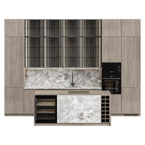 Кухня коричневая с элементами из мрамора