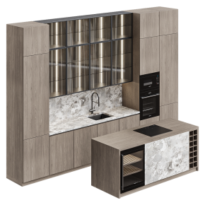 Кухня коричневая с элементами из мрамора