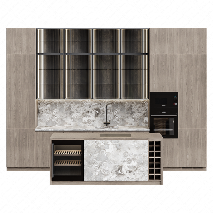 Кухня коричневая с элементами из мрамора Кухня коричневая с элементами из мрамора