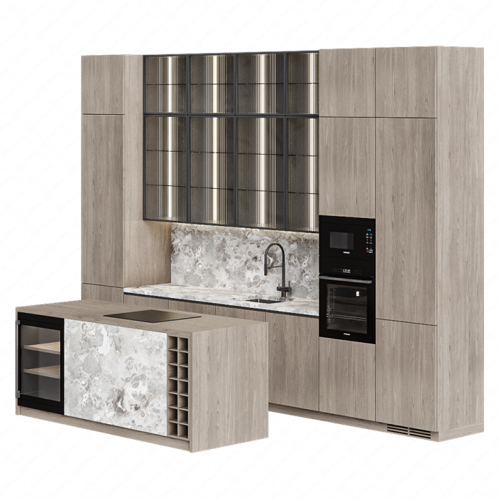 Кухня коричневая с элементами из мрамора Кухня коричневая с элементами из мрамора