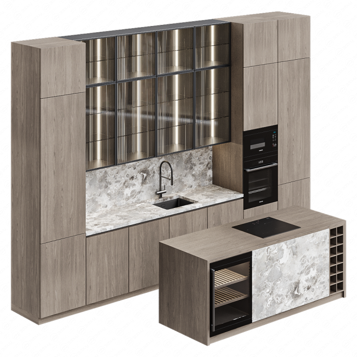 Кухня коричневая с элементами из мрамора Кухня коричневая с элементами из мрамора