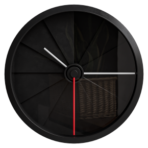 Wall clocks in a black frame.