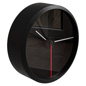 Wall clocks in a black frame.