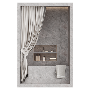 Bathroom curtains with accessories in a niche