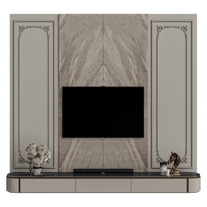 TV wall unit with scrollwork