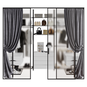 A wardrobe with dark curtains.