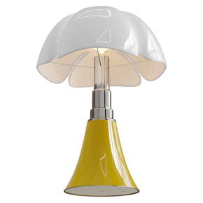 Pipistrello table lamp with a yellow base.