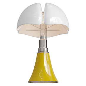 Pipistrello table lamp with a yellow base.