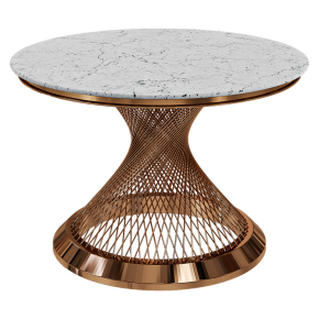 Modern round dining table made of white stone.