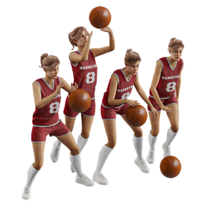 A female basketball player in four poses.
