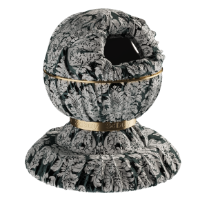 Fabric with a white-and-green pattern.