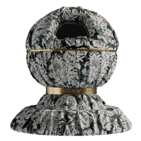 Fabric with a white-and-green pattern.